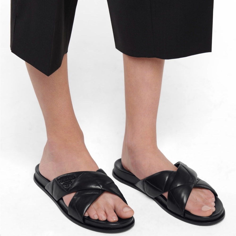Prada Women's Black Leather Crisscross Sandals
